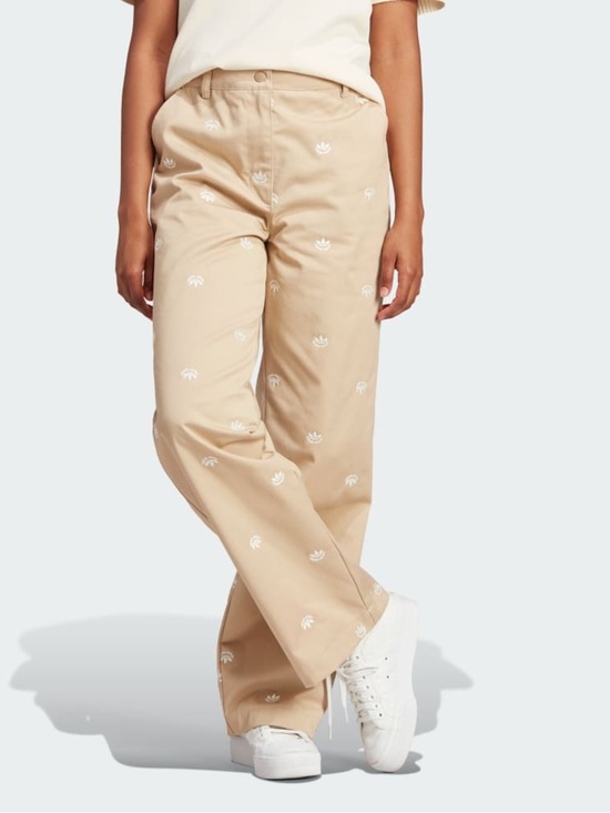 adidas Pants - ADIDAS chino pants- Beige Wide-Leg Embroidered Pants